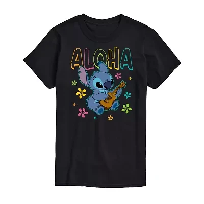 Mens Crew Neck Short Sleeve Regular Fit Lilo & Stitch Big and Tall Graphic T-Shirt