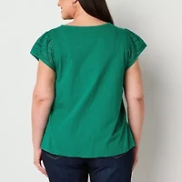 St. John's Bay Womens Plus Crew Neck Short Sleeve Tank Top
