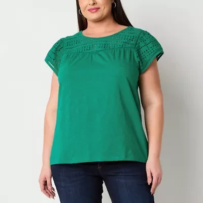St. John's Bay Womens Plus Crew Neck Short Sleeve Tank Top