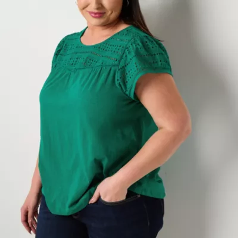 St. John's Bay Womens Crew Neck Short Sleeve Plus Tank Top