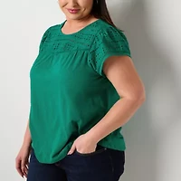 St. John's Bay Womens Plus Crew Neck Short Sleeve Tank Top