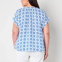 St. John's Bay Womens Round Neck Short Sleeve Plus Blouse