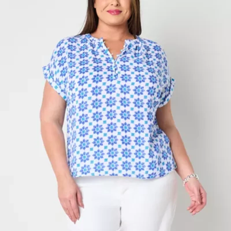 St. John's Bay Womens Round Neck Short Sleeve Plus Blouse