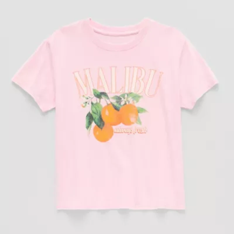 Eyeshadow Big Kid Girls Crew Neck Short Sleeve Oversized Graphic T-Shirt