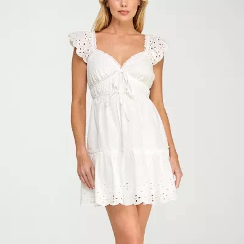 Trixxi Womens Short Sleeve Juniors Babydoll Dress