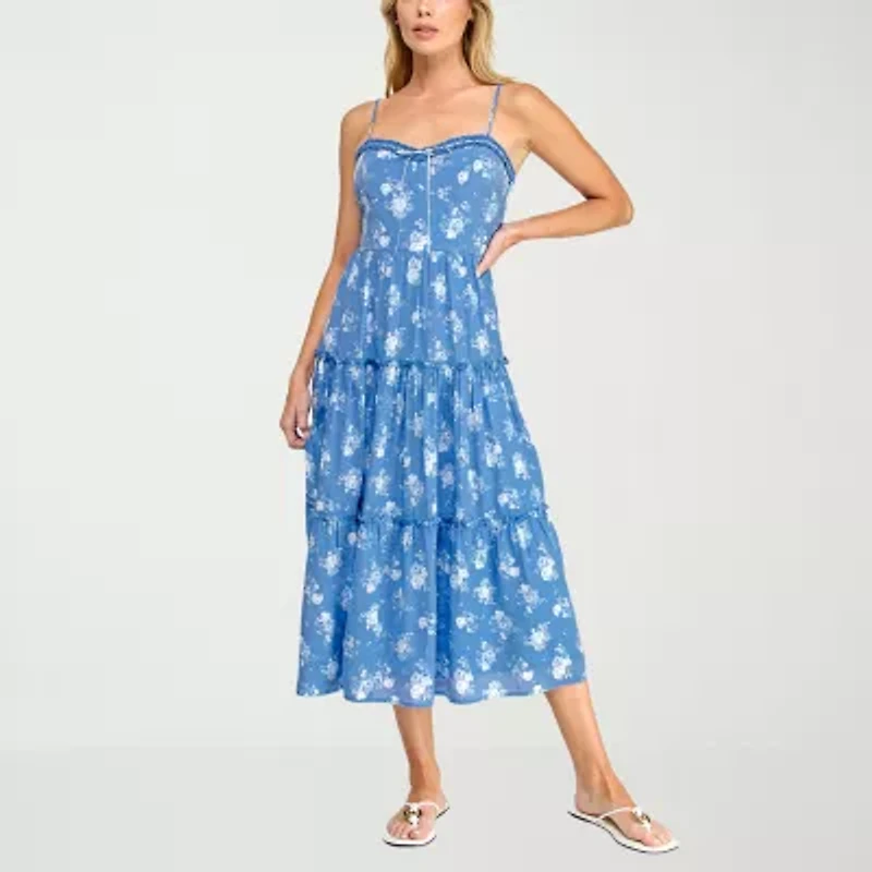 Trixxi Womens Juniors Sweetheart Neck Sleeveless Floral A-Line Dress