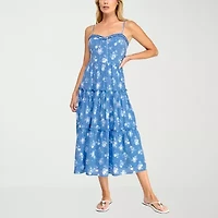 Trixxi Womens Juniors Sweetheart Neck Sleeveless Floral A-Line Dress