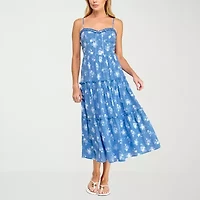 Trixxi Womens Juniors Sweetheart Neck Sleeveless Floral A-Line Dress