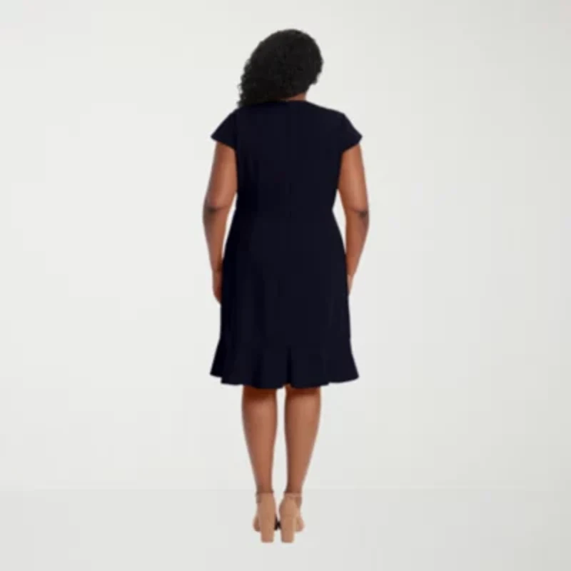 London Times Womens Plus Short Sleeve Wrap Dress
