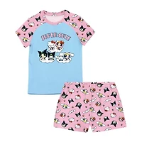 Little & Big Kid Girls Hello Kitty Powerpuff Round Neck Short Sleeve 2-pc. Pajama Sets