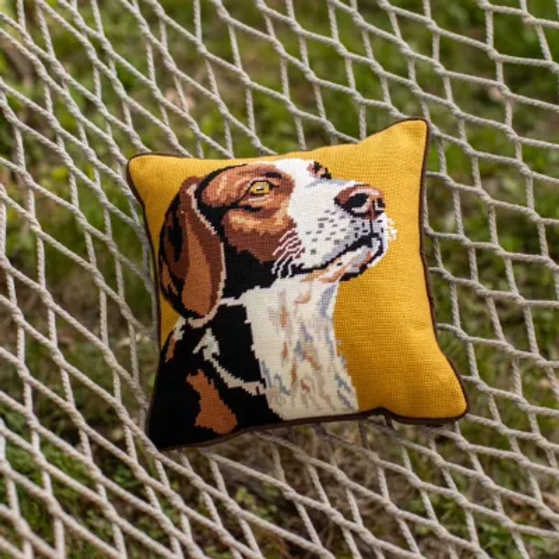 Makers Collective Camp Wandawega Hunting Dog Needlepoint Square Throw Pillow