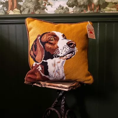Makers Collective Camp Wandawega Hunting Dog Needlepoint Square Throw Pillow