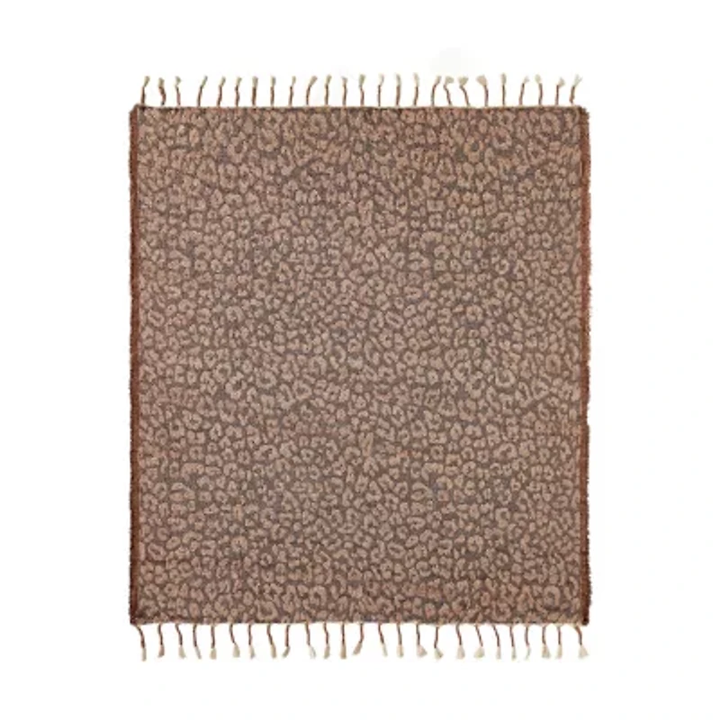 JUNK GYPSY Leopard Woven Blanket With Fringe Throw