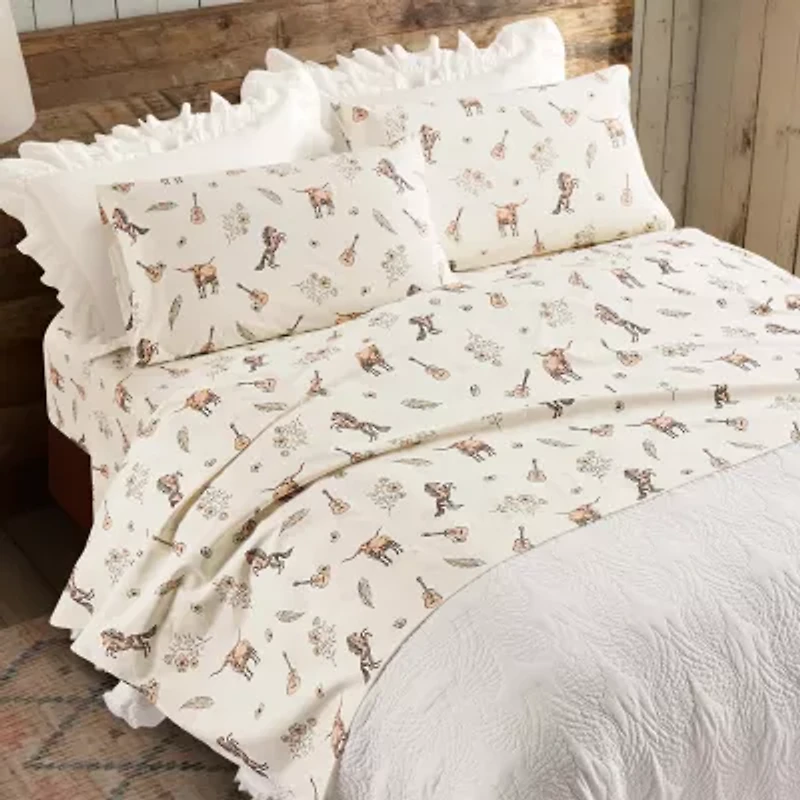 JUNK GYPSY Watercolor Cowgirls 250 Thread Count Cotton Percale Sheet Set