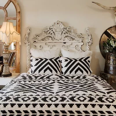 JUNK GYPSY Queen Ranch Cotton Reversible Quilt Set