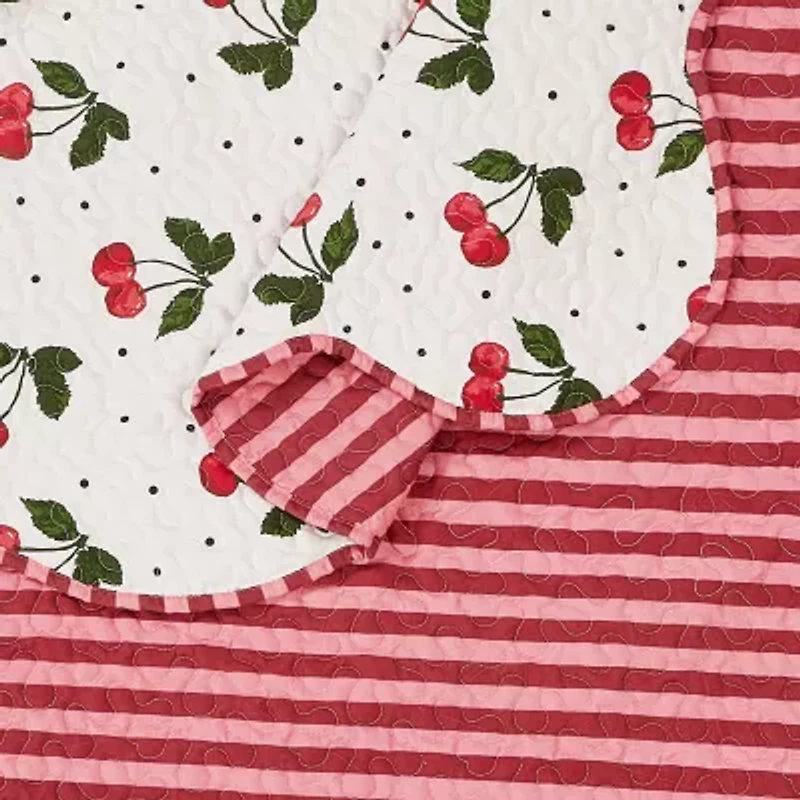 Modern Heirloom Cherry Scalloped Reversible Quilt Set