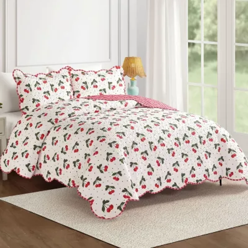 Modern Heirloom Cherry Scalloped Reversible Quilt Set