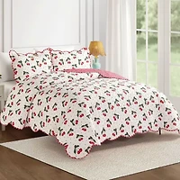 Modern Heirloom Cherry Scalloped Reversible Quilt Set