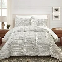 Modern Heirloom Floral Toile Ruched Reversible Comforter Set