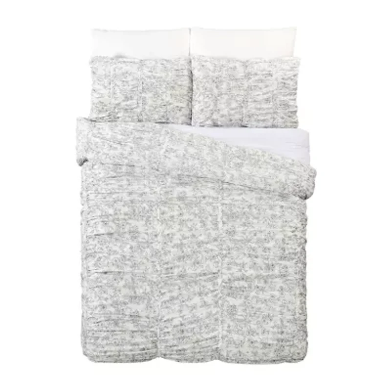 Modern Heirloom Floral Toile Ruched Reversible Comforter Set