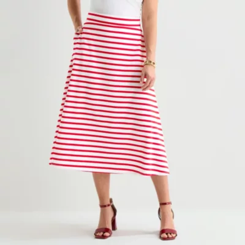 Liz Claiborne Womens Mid Rise Midi A-Line Skirt