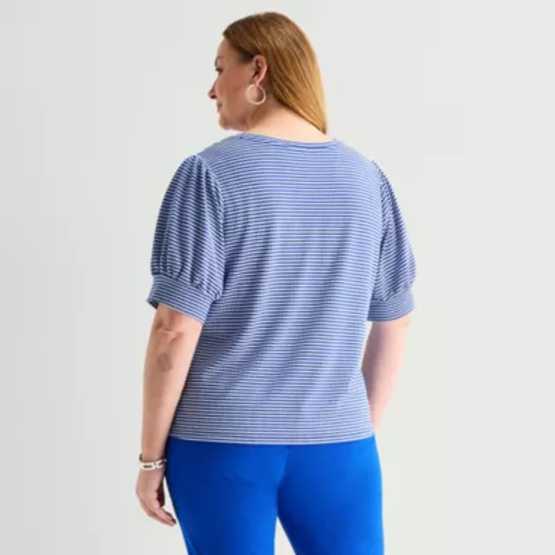 Liz Claiborne Womens Plus Crew Neck Short Sleeve Blouse