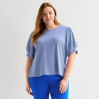 Liz Claiborne Womens Plus Crew Neck Short Sleeve Blouse