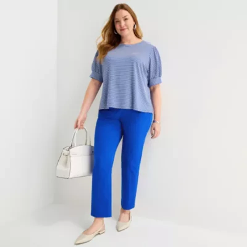 Liz Claiborne Womens Plus Crew Neck Short Sleeve Blouse