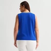 Liz Claiborne Womens Plus Henley Neck Sleeveless Blouse