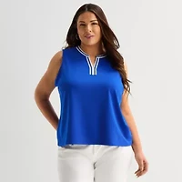 Liz Claiborne Womens Plus Henley Neck Sleeveless Blouse
