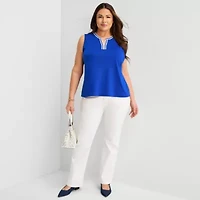 Liz Claiborne Womens Plus Henley Neck Sleeveless Blouse