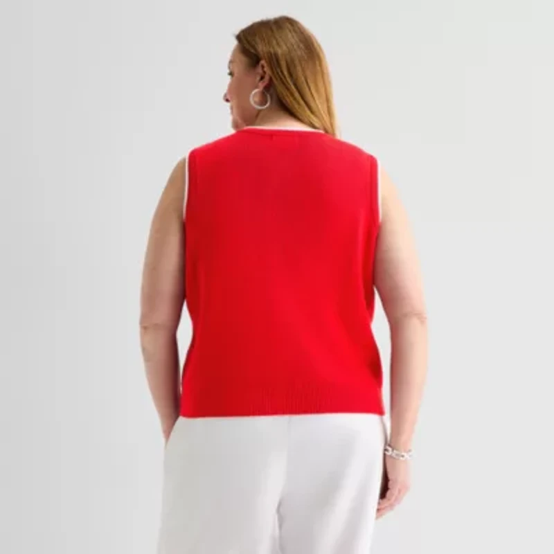 Liz Claiborne Womens Scoop Neck Button Plus Sweater Vest