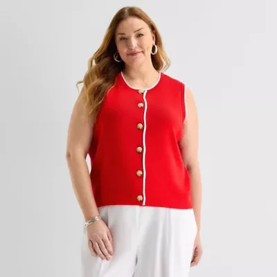 Liz Claiborne Womens Scoop Neck Button Plus Sweater Vest