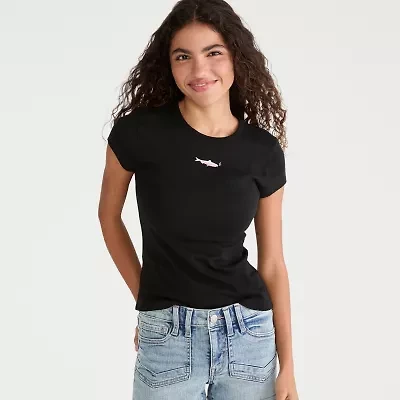 AEROPOSTALE Womens Juniors Crew Neck Short Sleeve Slim Fit Graphic T-Shirt