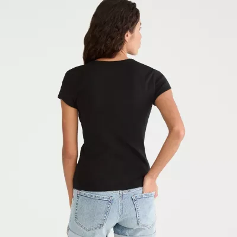 AEROPOSTALE Womens Juniors Crew Neck Short Sleeve Slim Fit Graphic T-Shirt