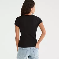 AEROPOSTALE Womens Juniors Crew Neck Short Sleeve Slim Fit Graphic T-Shirt