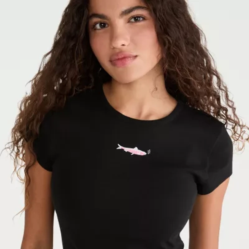 AEROPOSTALE Womens Juniors Crew Neck Short Sleeve Slim Fit Graphic T-Shirt