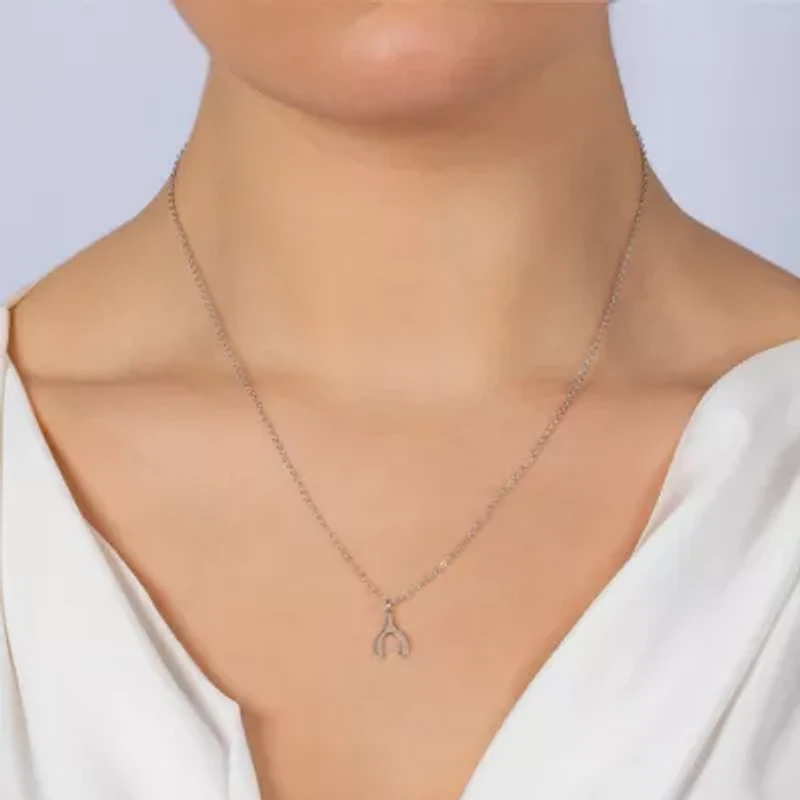 Silver Treasures Womens Sterling Silver Wishbone 16 Inch Pendant Necklace