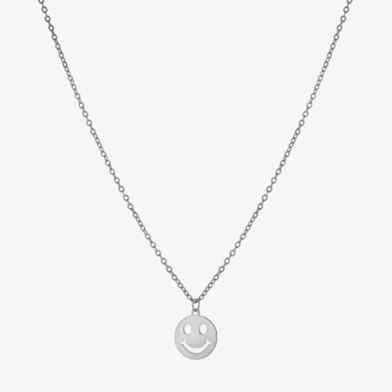 Silver Treasures Smiley Face Womens Sterling Silver 16 Inch Pendant Necklace