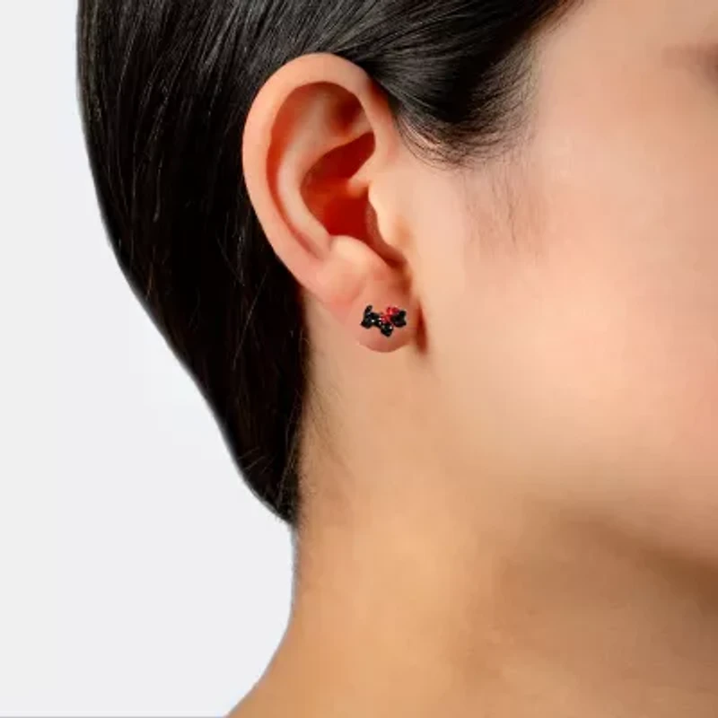 Silver Treasures Dog Black Crystal Sterling Silver 7.6mm Stud Earrings