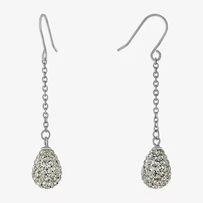 Silver Treasures Womens Crystal Sterling Silver Drop Earrings