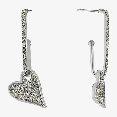 Sparkle Allure Womens Crystal Pure Silver Over Brass Heart Drop Earrings