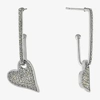 Sparkle Allure Womens Crystal Pure Silver Over Brass Heart Drop Earrings