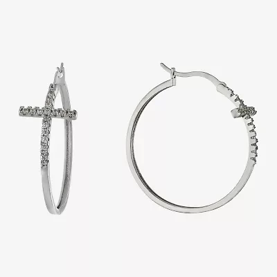 Sparkle Allure Womens Crystal 42.2mm Cross Hoop Earrings