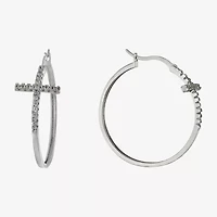 Sparkle Allure Womens Crystal 42.2mm Cross Hoop Earrings