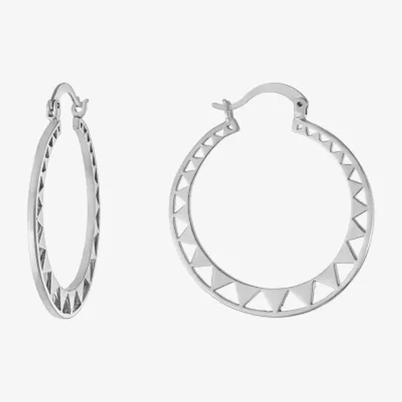 Silver Reflections Womens 35mm Round Hoop Earrings