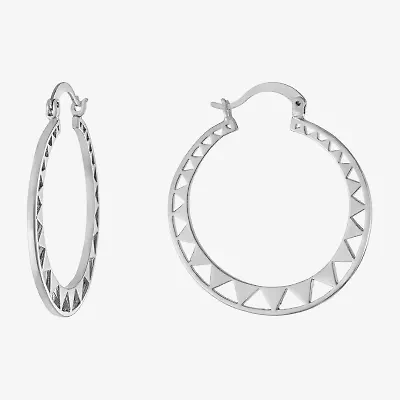 Silver Reflections Womens 35mm Round Hoop Earrings