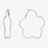 Silver Reflections Pure Silver Over Brass Flower Hoop Earrings
