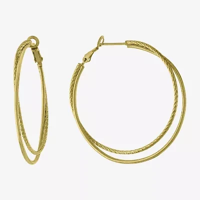 Silver Reflections Womens 14K Gold Over Brass 52mm Round Hoop Earrings