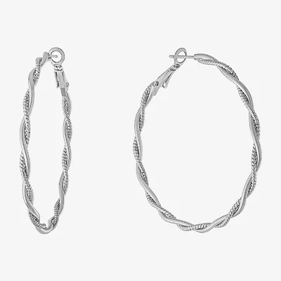 Silver Reflections Womens 55mm Hoop Earrings